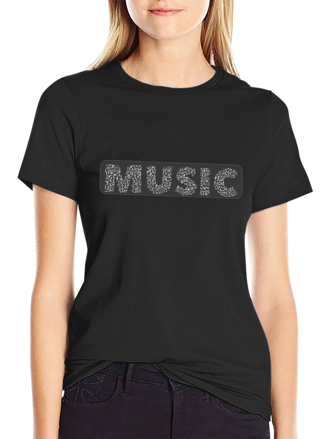 Music Notes Graphic Black T-Shirt