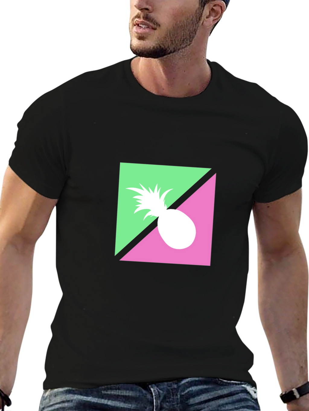 Retro Pineapple Graphic Black T-Shirt