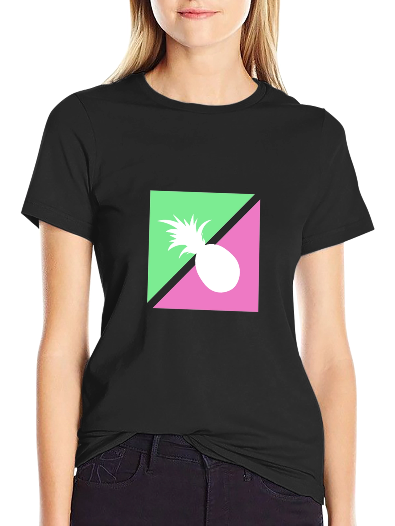 Retro Pineapple Graphic Black T-Shirt