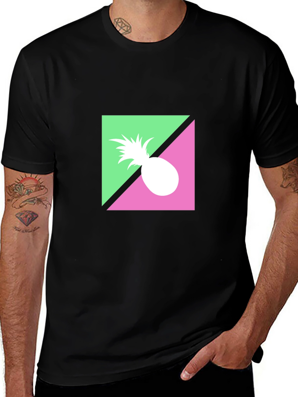 Retro Pineapple Graphic Black T-Shirt