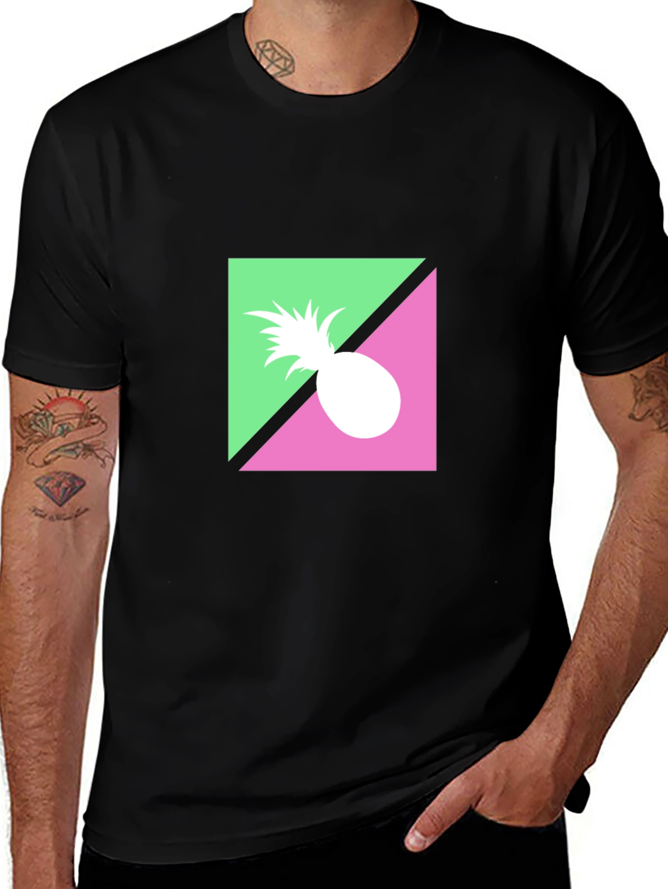 Retro Pineapple Graphic Black T-Shirt