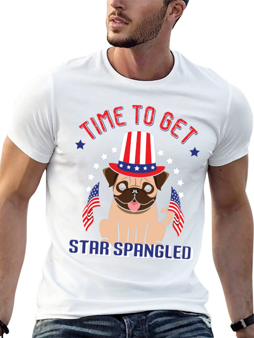 Patriotic Pug T-Shirt - Star Spangled Getaway