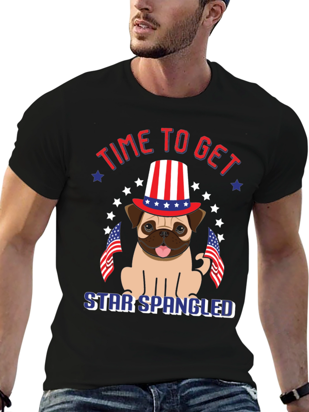 Patriotic Pug T-Shirt - Star Spangled Getaway
