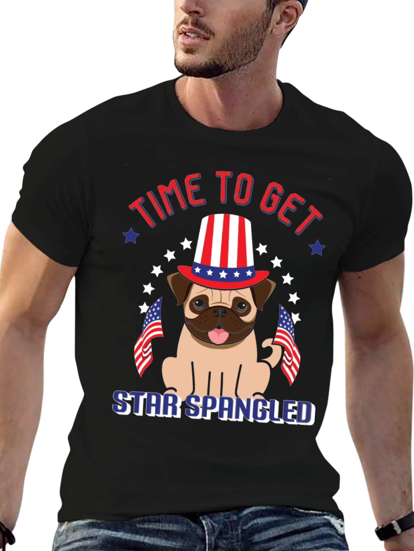 Patriotic Pug T-Shirt - Star Spangled Getaway