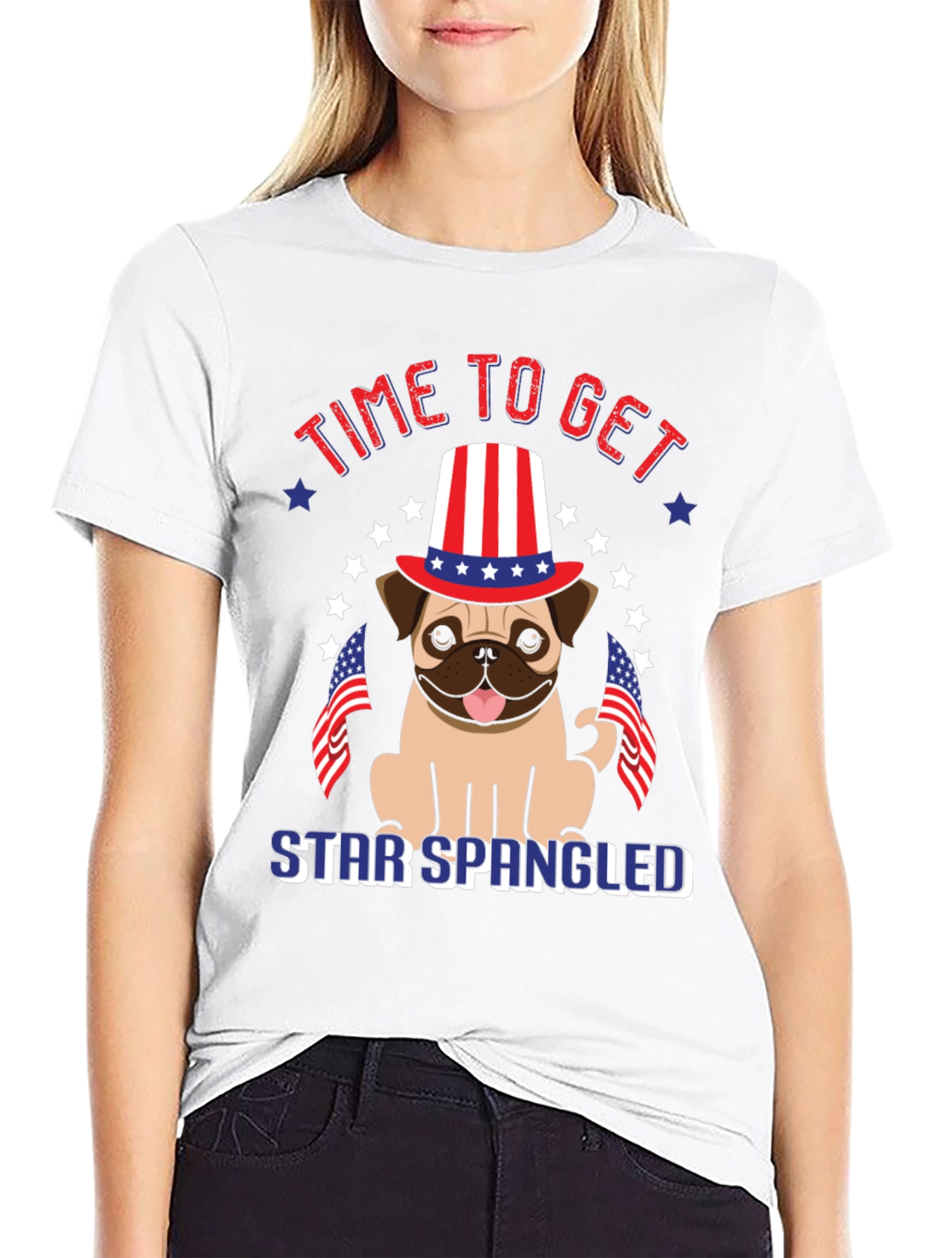 Patriotic Pug T-Shirt - Star Spangled Getaway