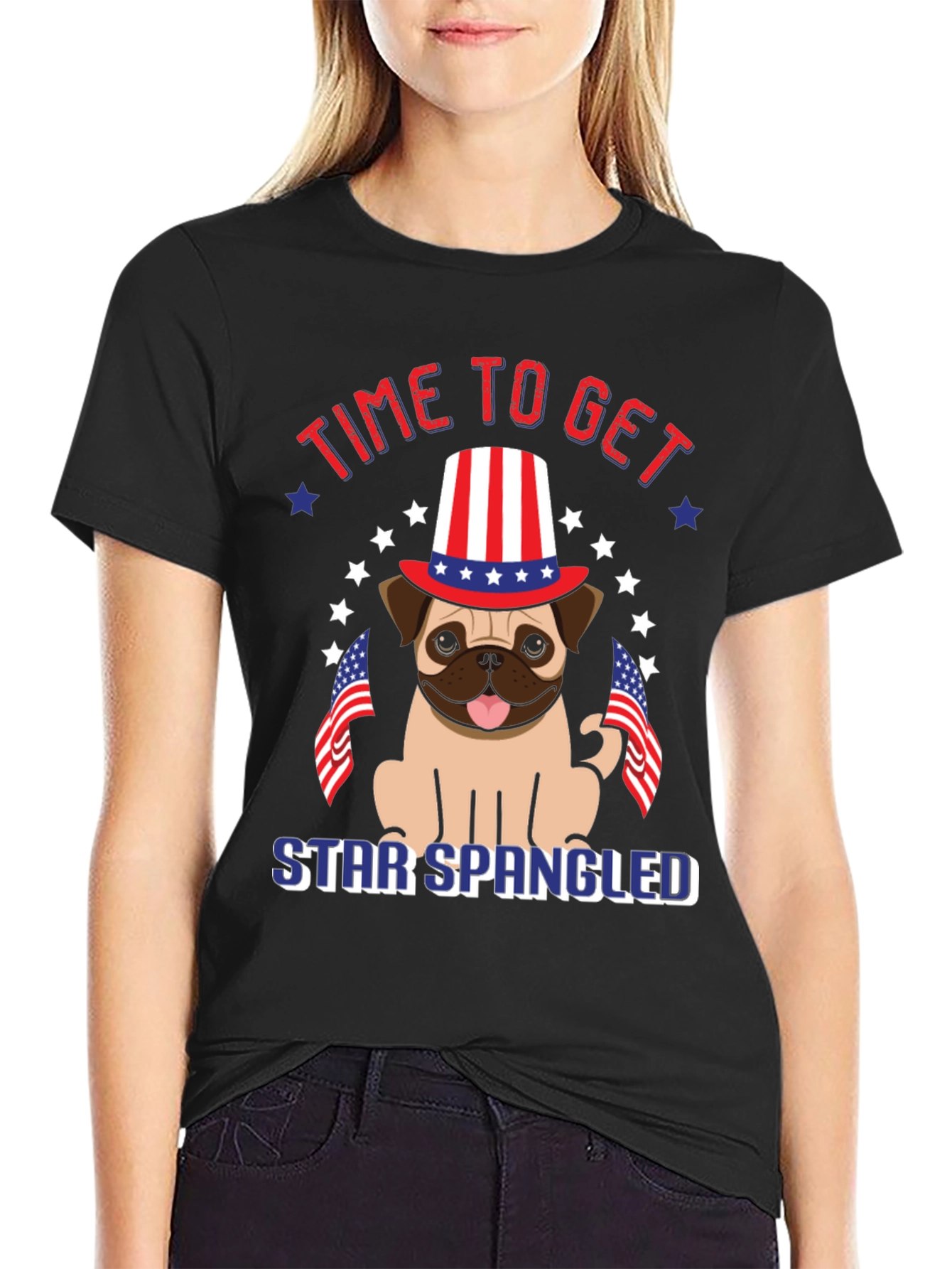 Patriotic Pug T-Shirt - Star Spangled Getaway