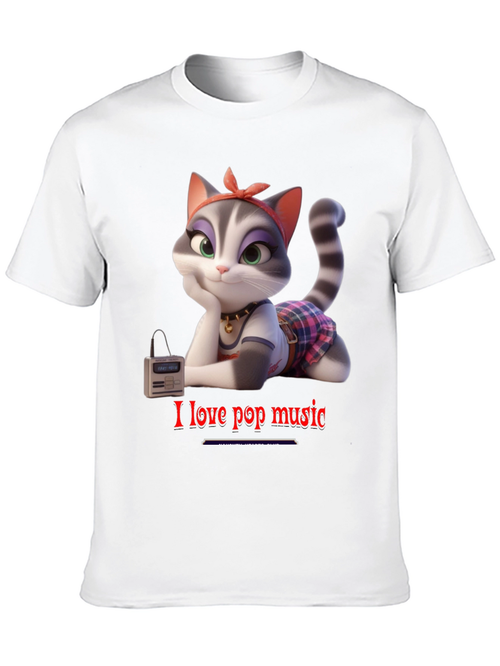 I Love Pop Music T-Shirt - Cartoon Cat Design