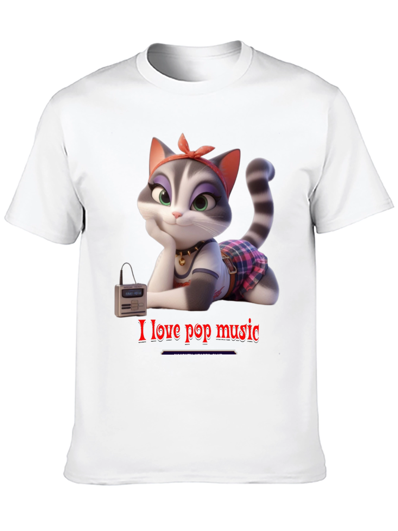 I Love Pop Music T-Shirt - Cartoon Cat Design
