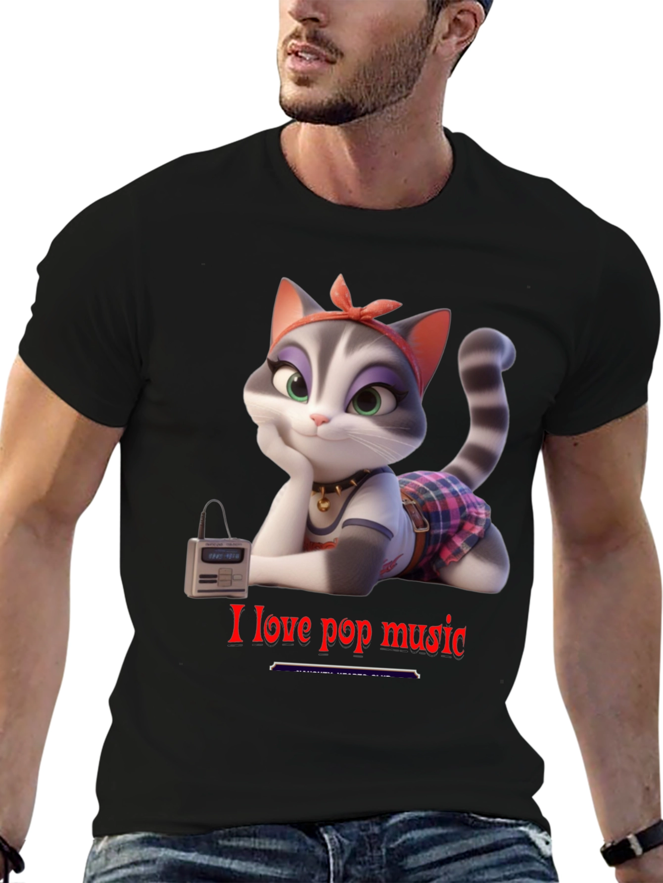 I Love Pop Music T-Shirt - Cartoon Cat Design