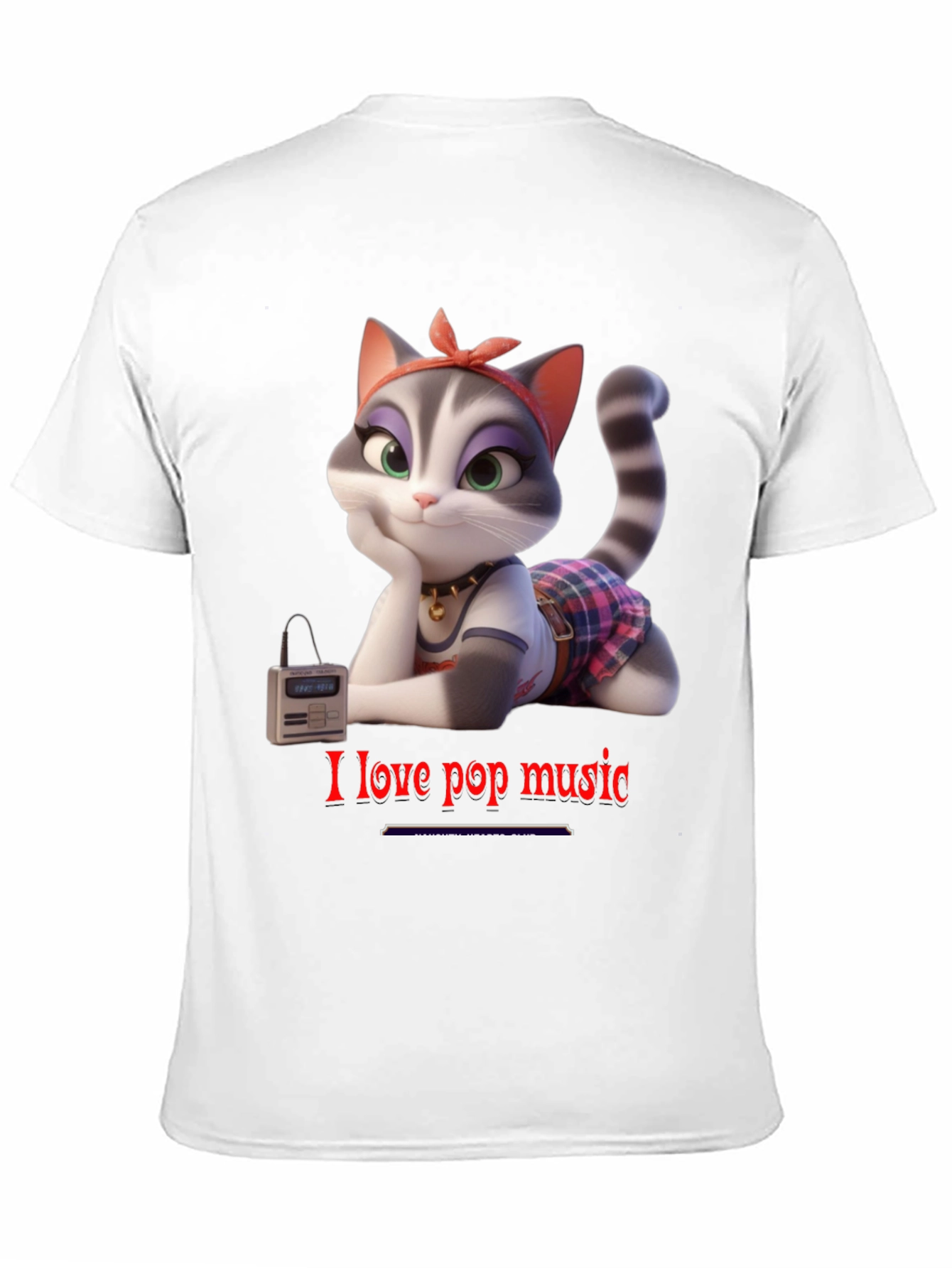 I Love Pop Music T-Shirt - Cartoon Cat Design