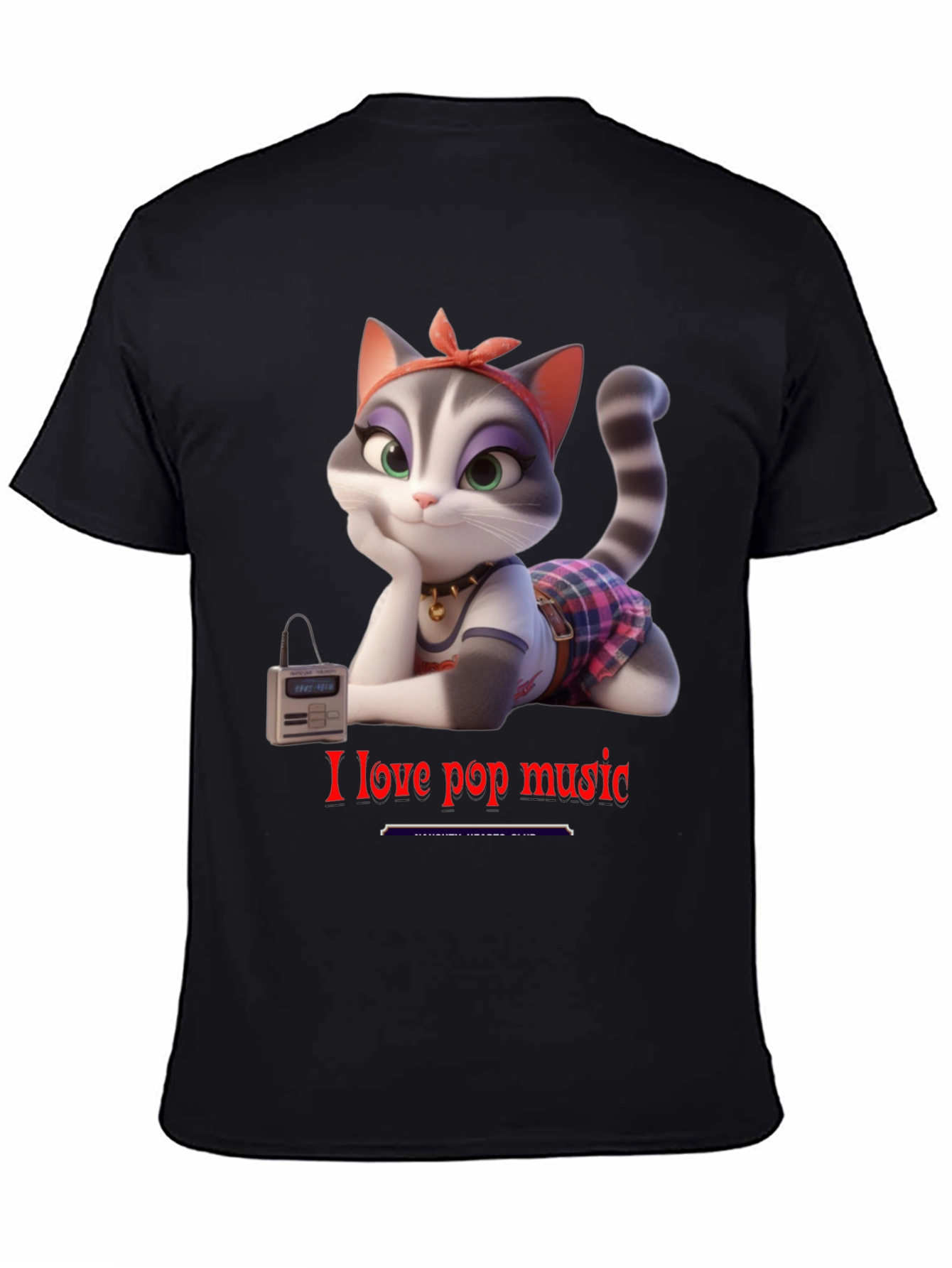I Love Pop Music T-Shirt - Cartoon Cat Design