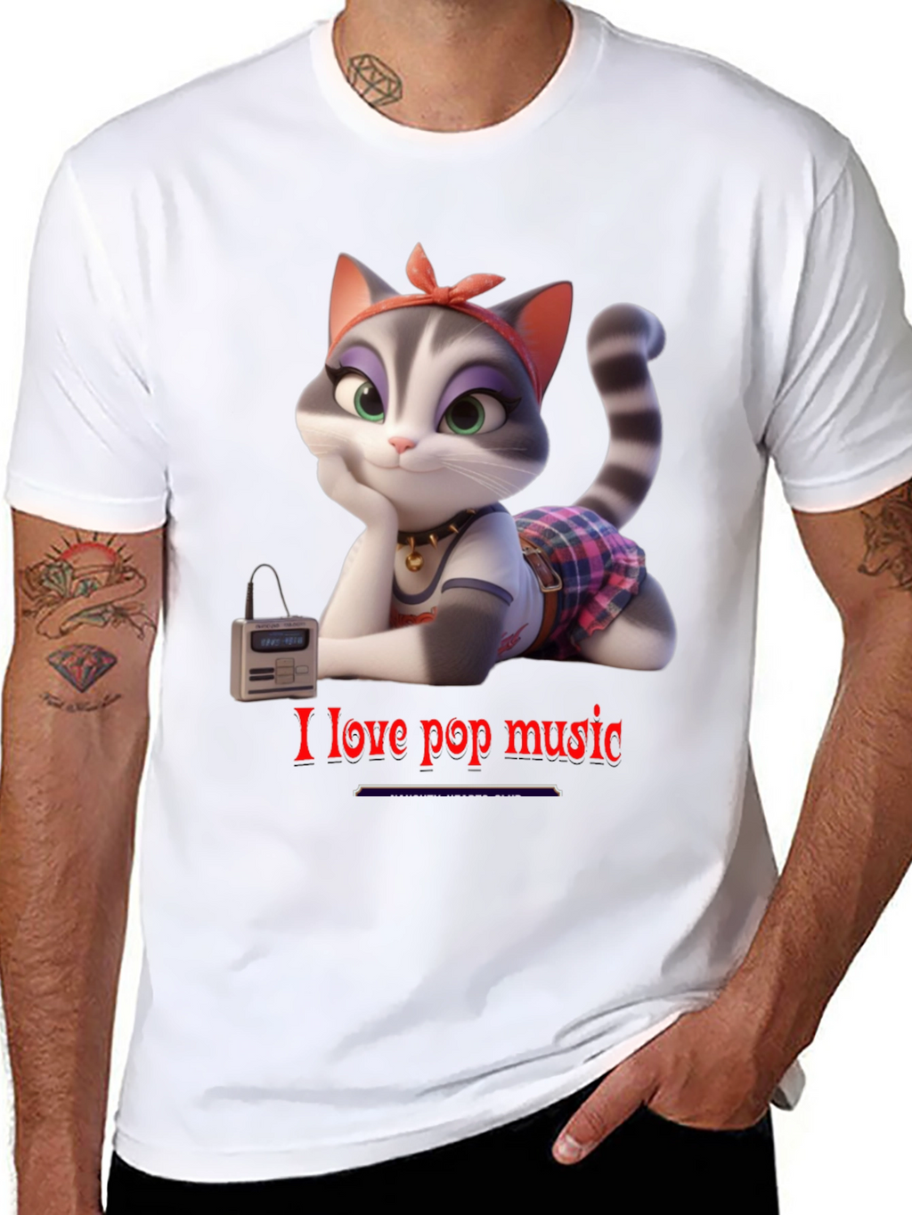I Love Pop Music T-Shirt - Cartoon Cat Design
