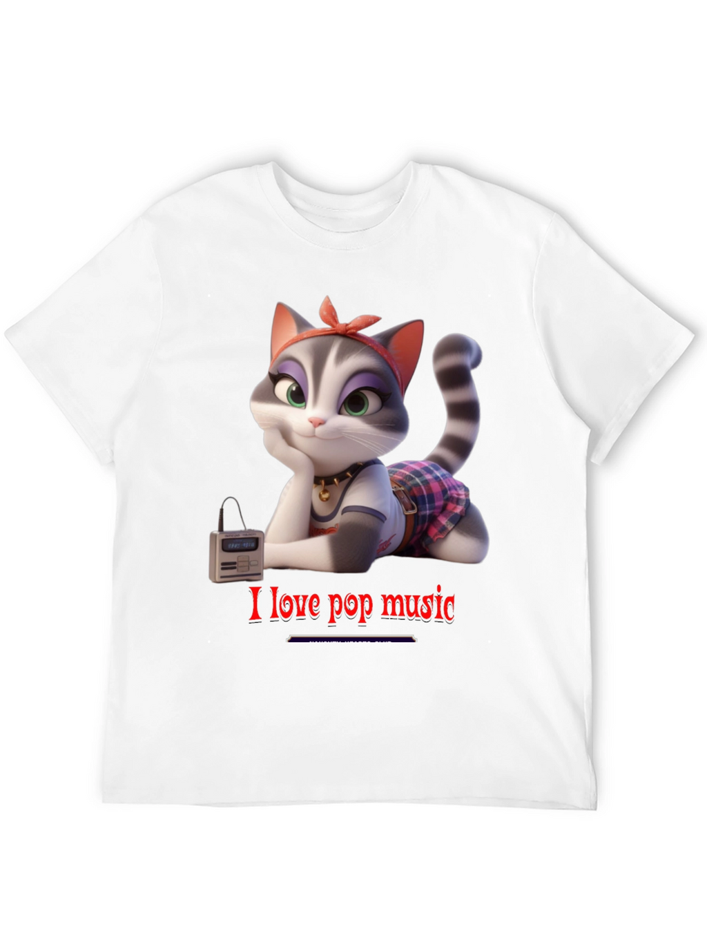 I Love Pop Music T-Shirt - Cartoon Cat Design