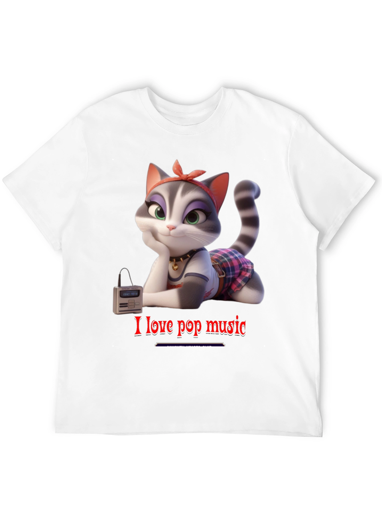 I Love Pop Music T-Shirt - Cartoon Cat Design