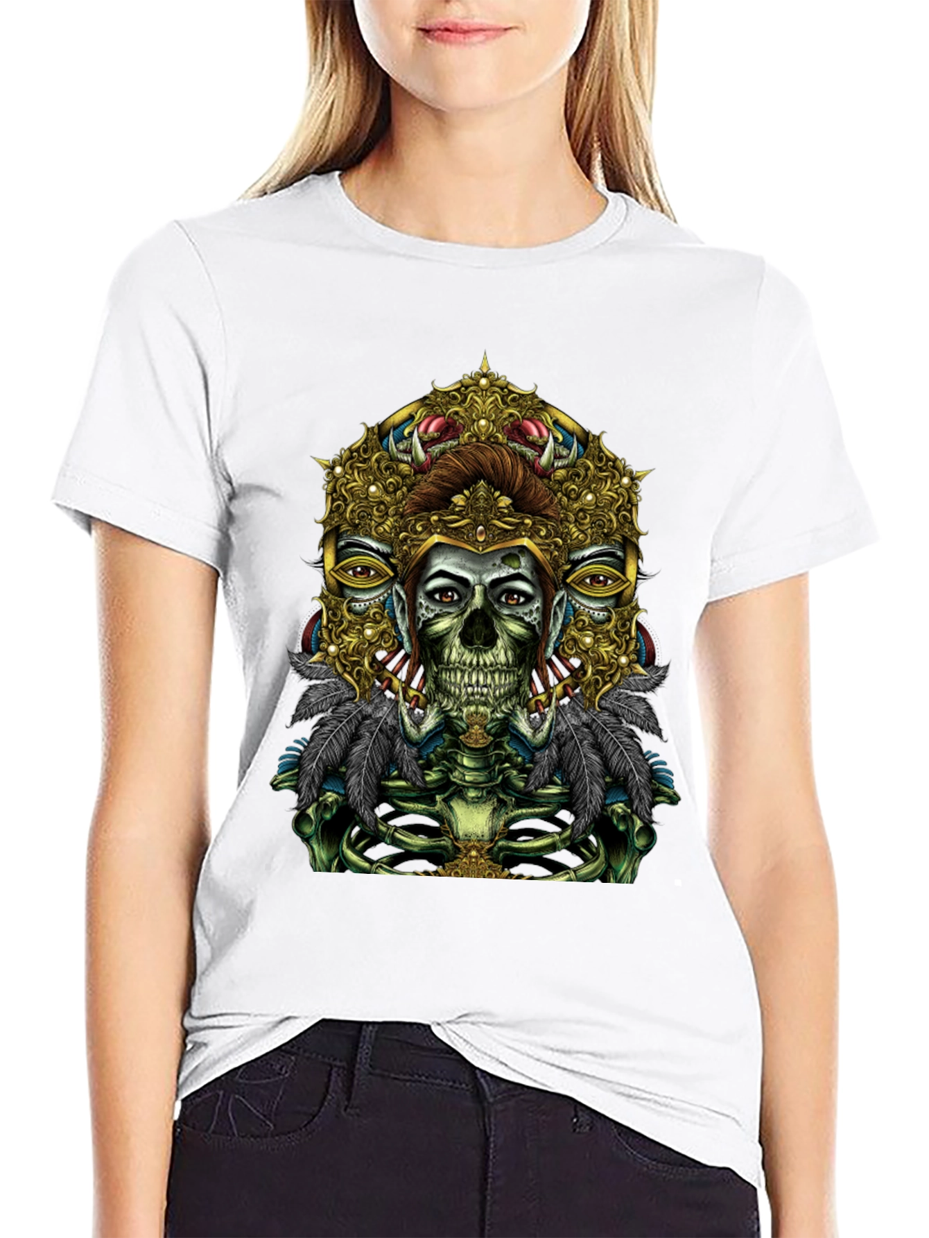Unique Skull Graphic Tee - Artistic Skeleton Print