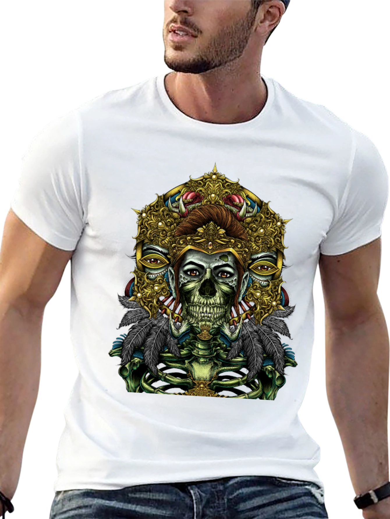 Unique Skull Graphic Tee - Artistic Skeleton Print