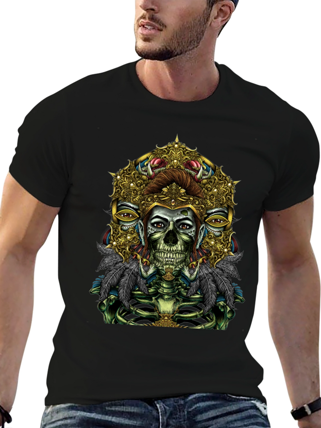 Unique Skull Graphic Tee - Artistic Skeleton Print