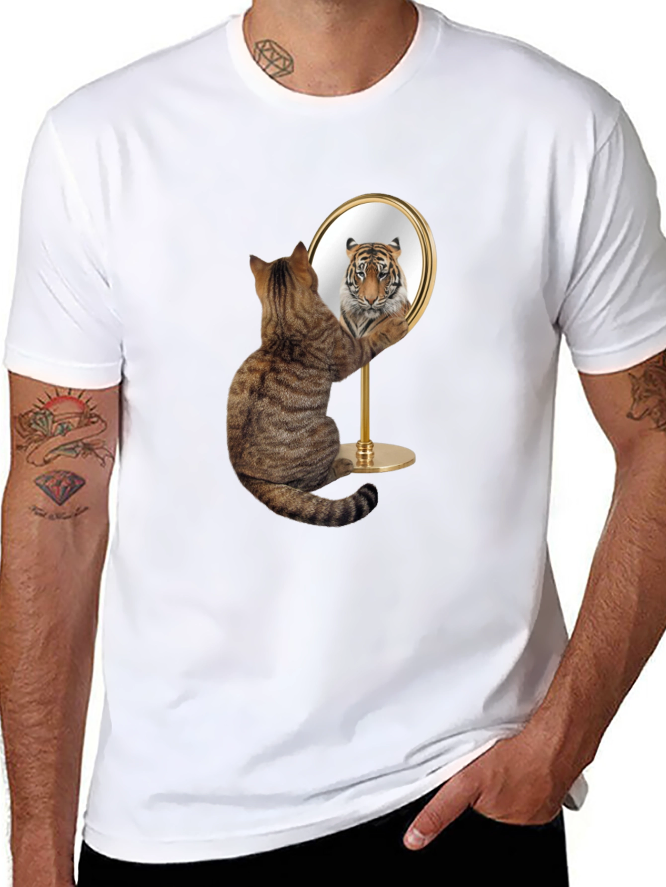 Cat Tiger Mirror Funny Graphic Tee