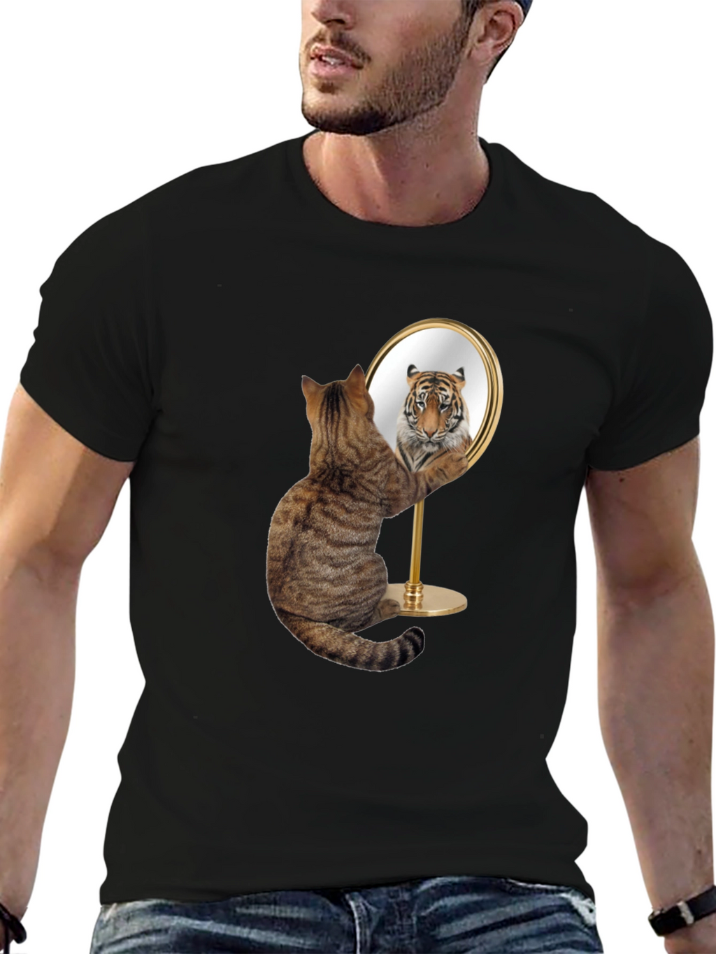 Cat Tiger Mirror Funny Graphic Tee