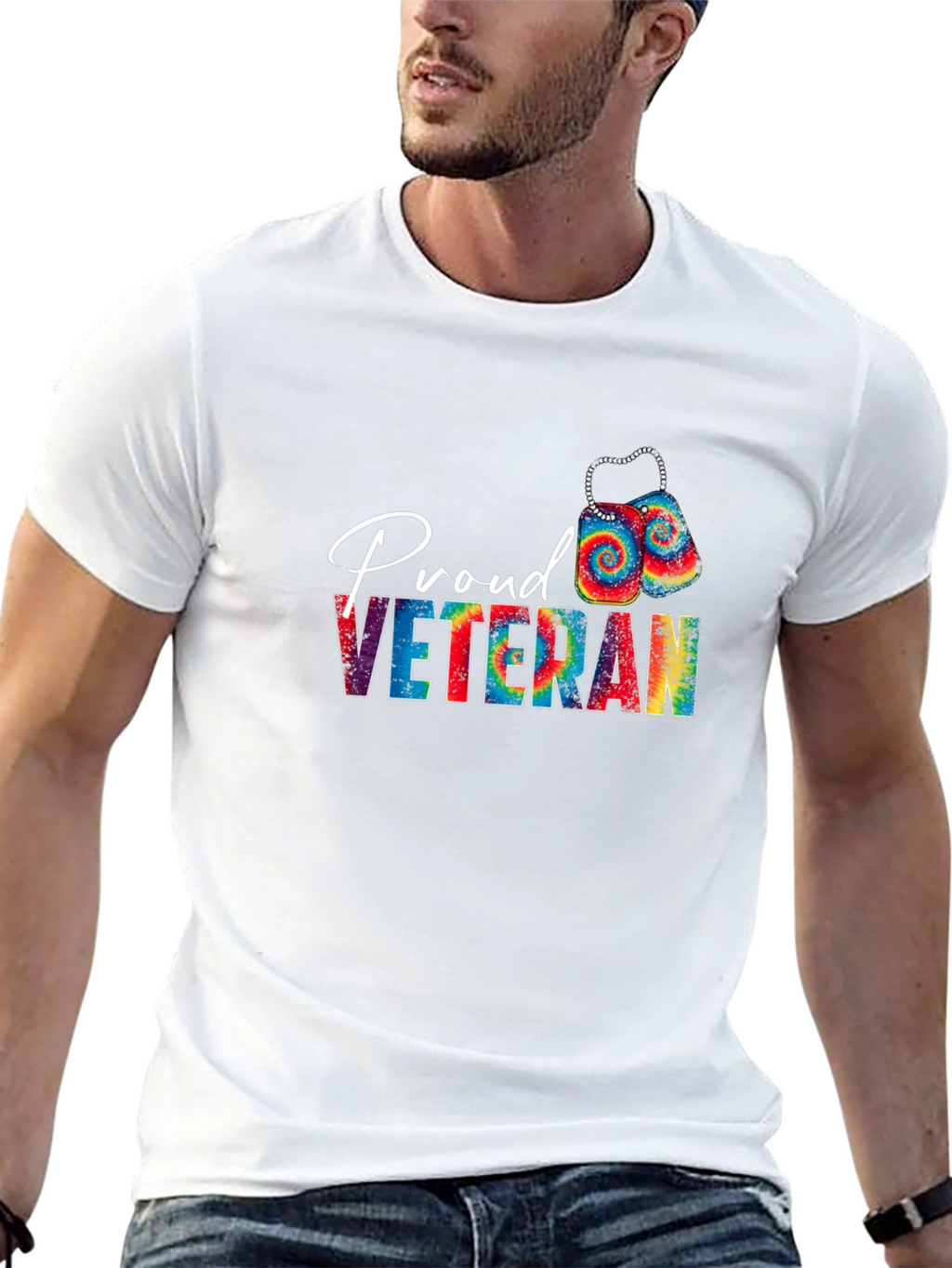 Proud Veteran Tie Dye Graphic T-Shirt