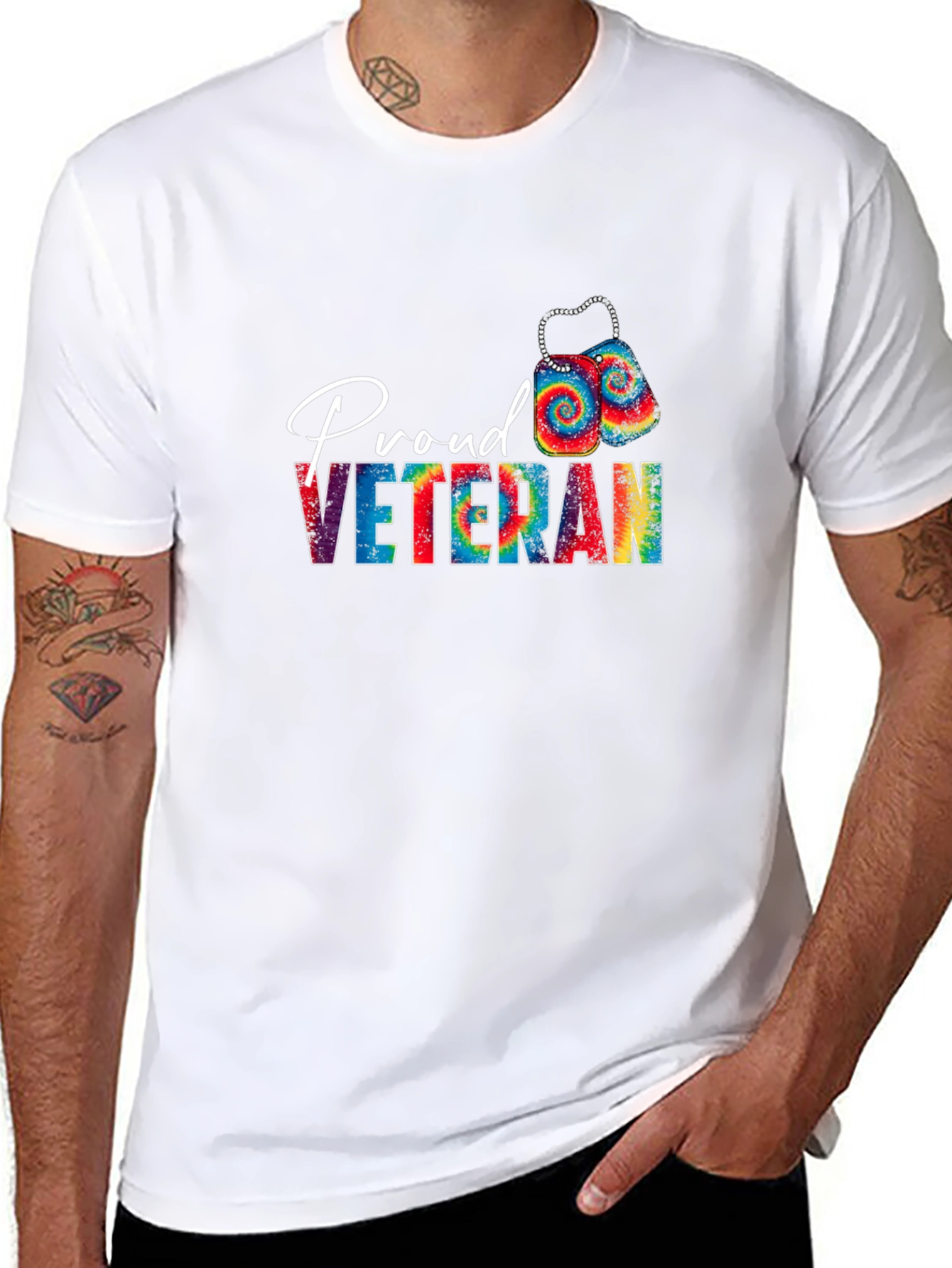 Proud Veteran Tie Dye Graphic T-Shirt