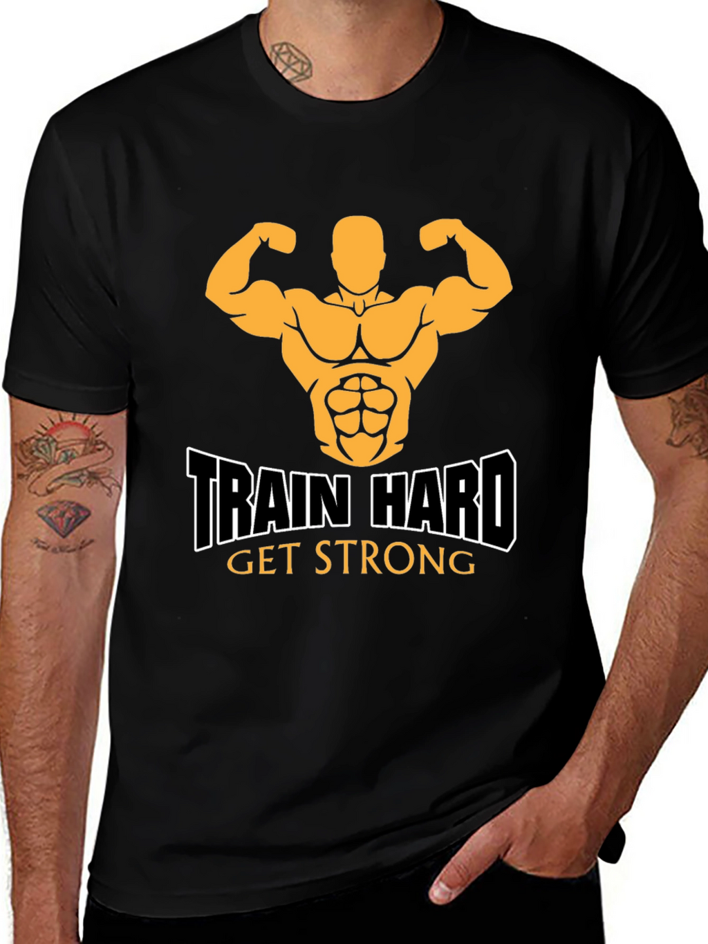 Train Hard Get Strong Black Graphic Tee