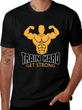 Train Hard Get Strong Black Graphic Tee