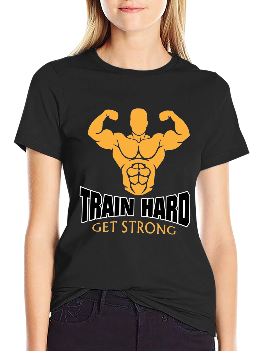 Train Hard Get Strong Black Graphic Tee