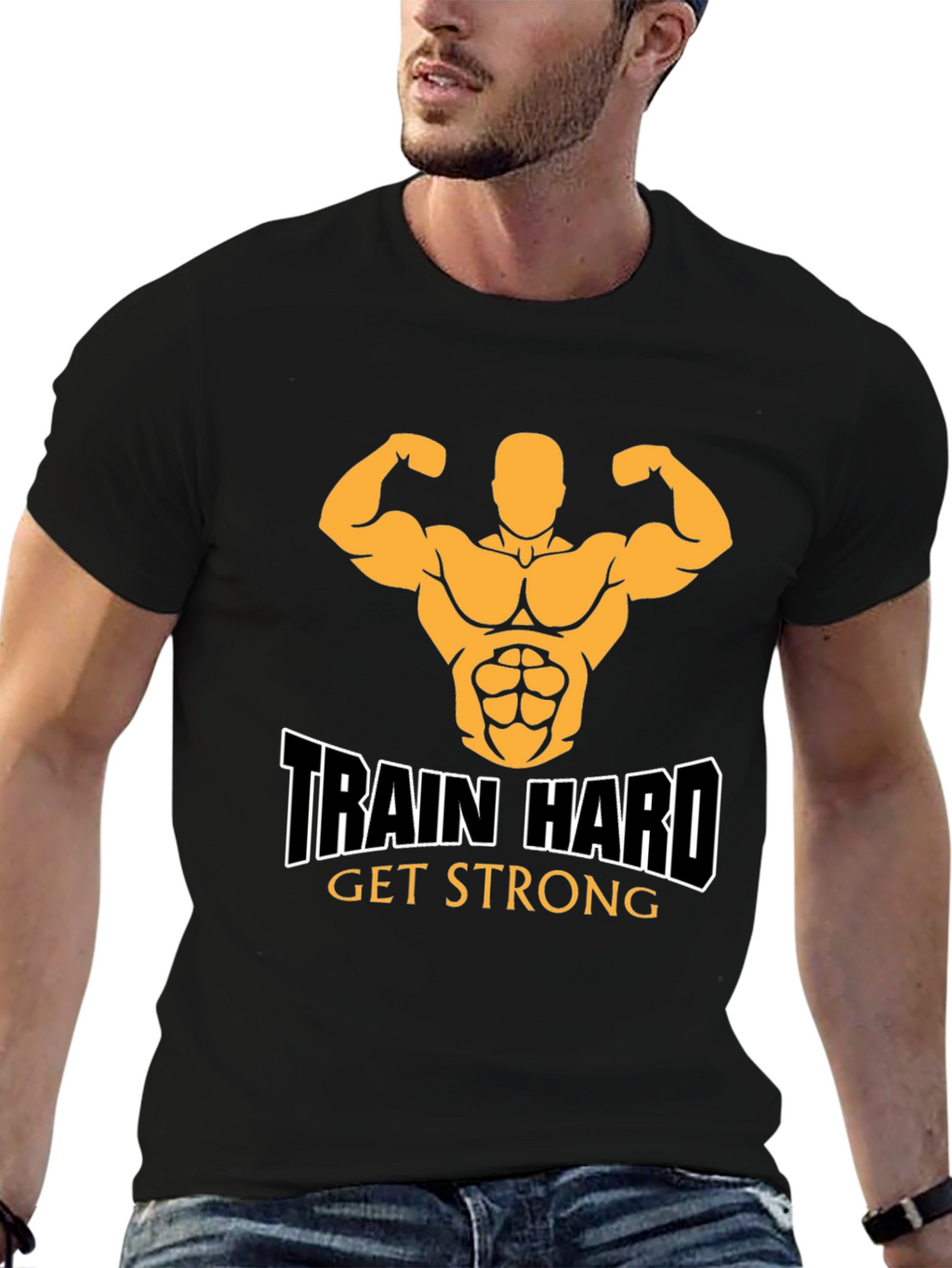Train Hard Get Strong Black Graphic Tee