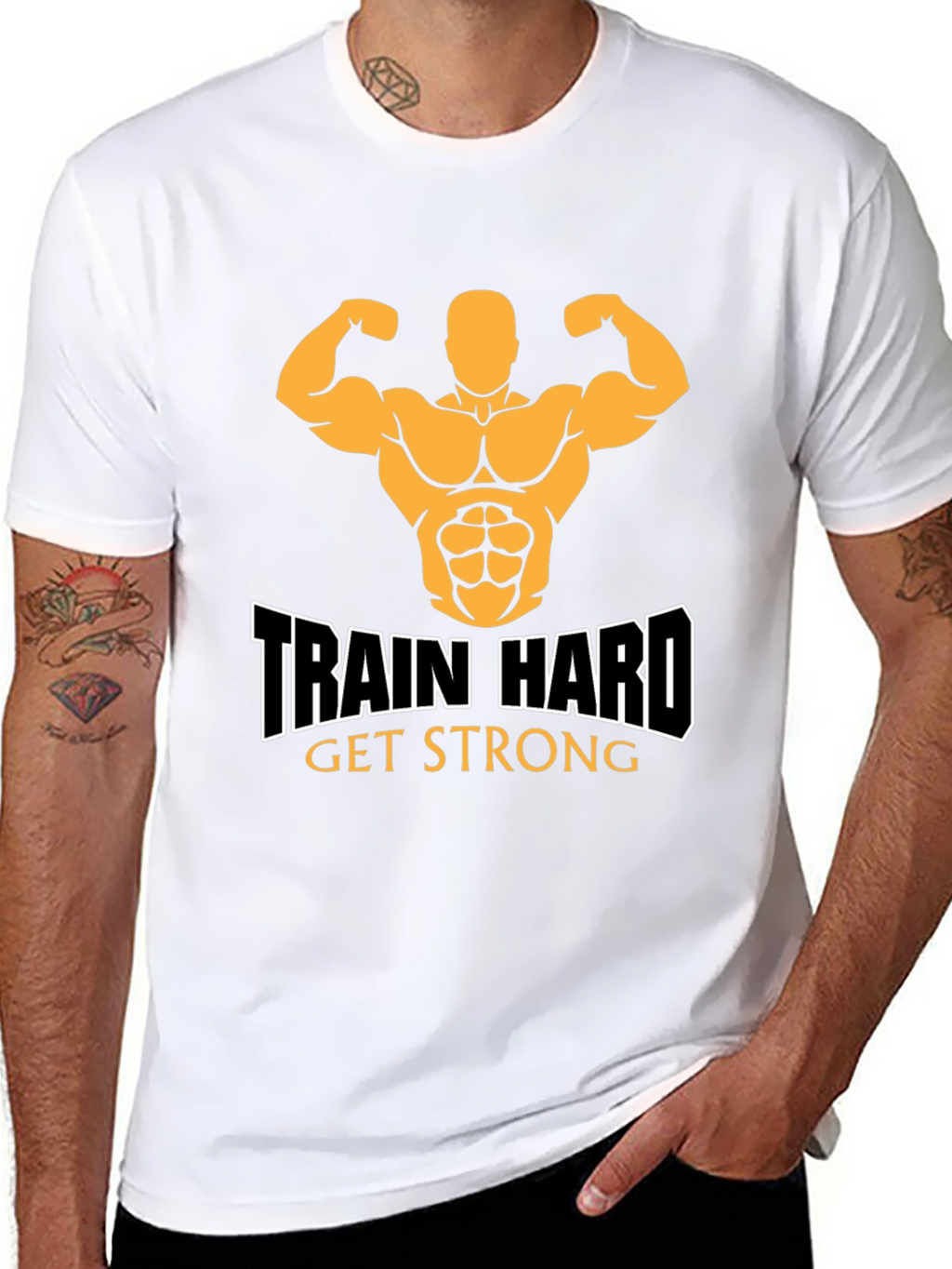 Train Hard Get Strong Black Graphic Tee