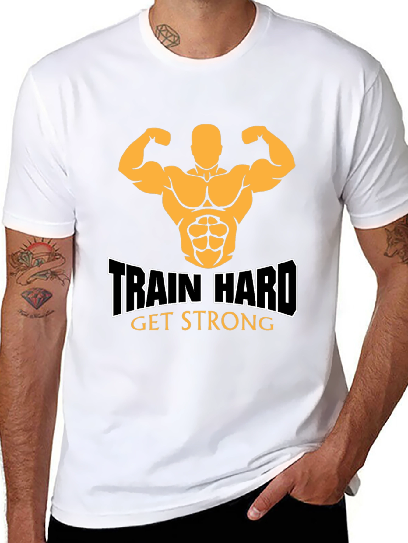 Train Hard Get Strong Black Graphic Tee