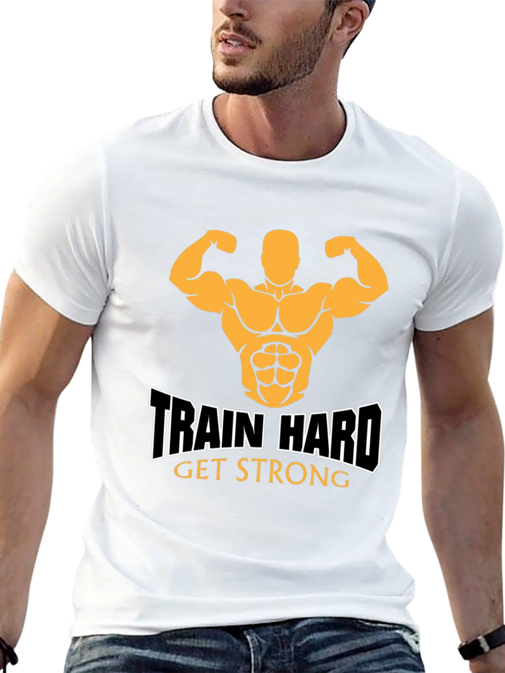 Train Hard Get Strong Black Graphic Tee