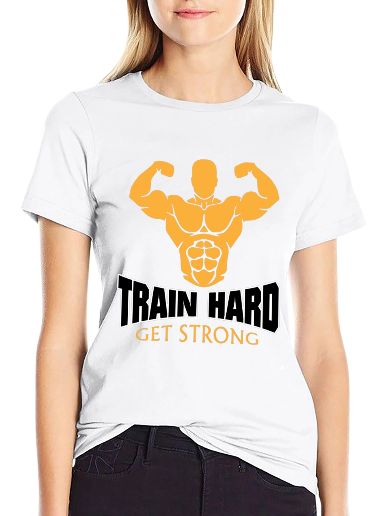Train Hard Get Strong Black Graphic Tee