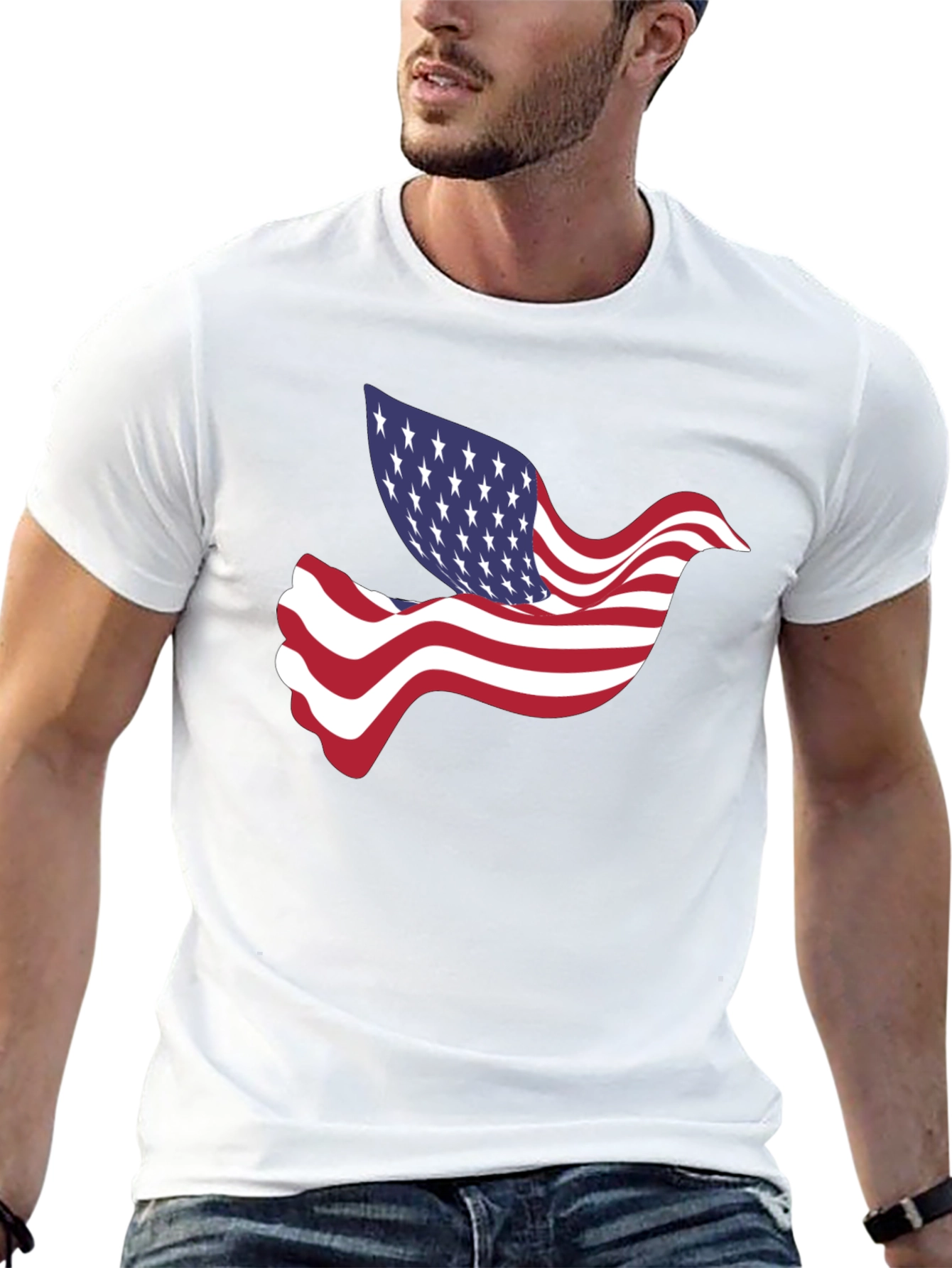 American Flag Dove Graphic Tee - Patriotic Style