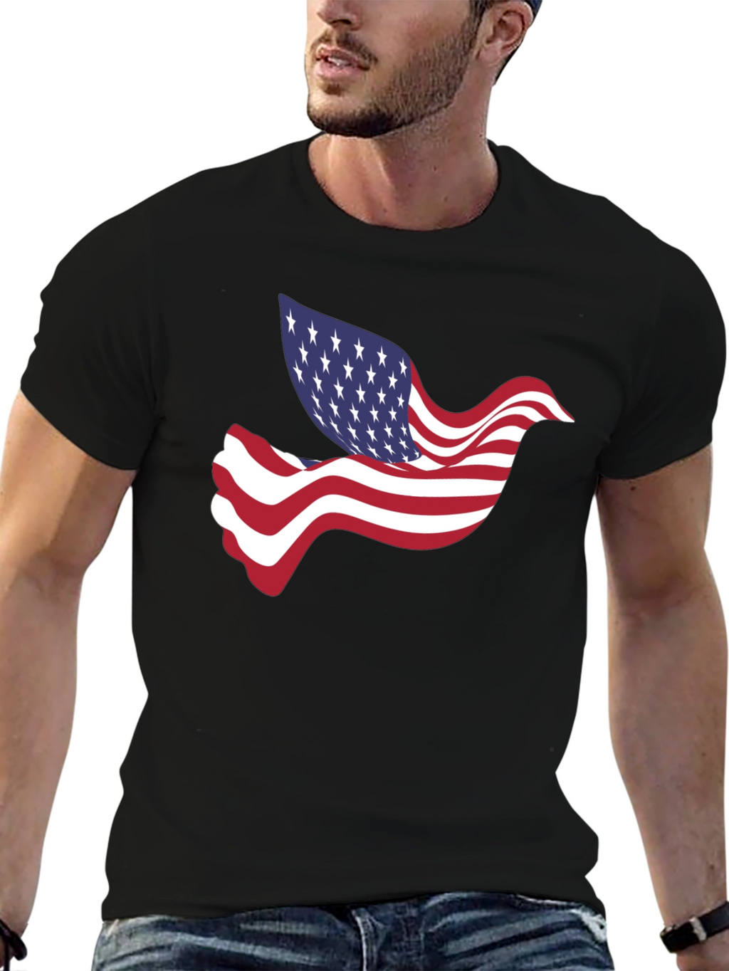 American Flag Dove Graphic Tee - Patriotic Style