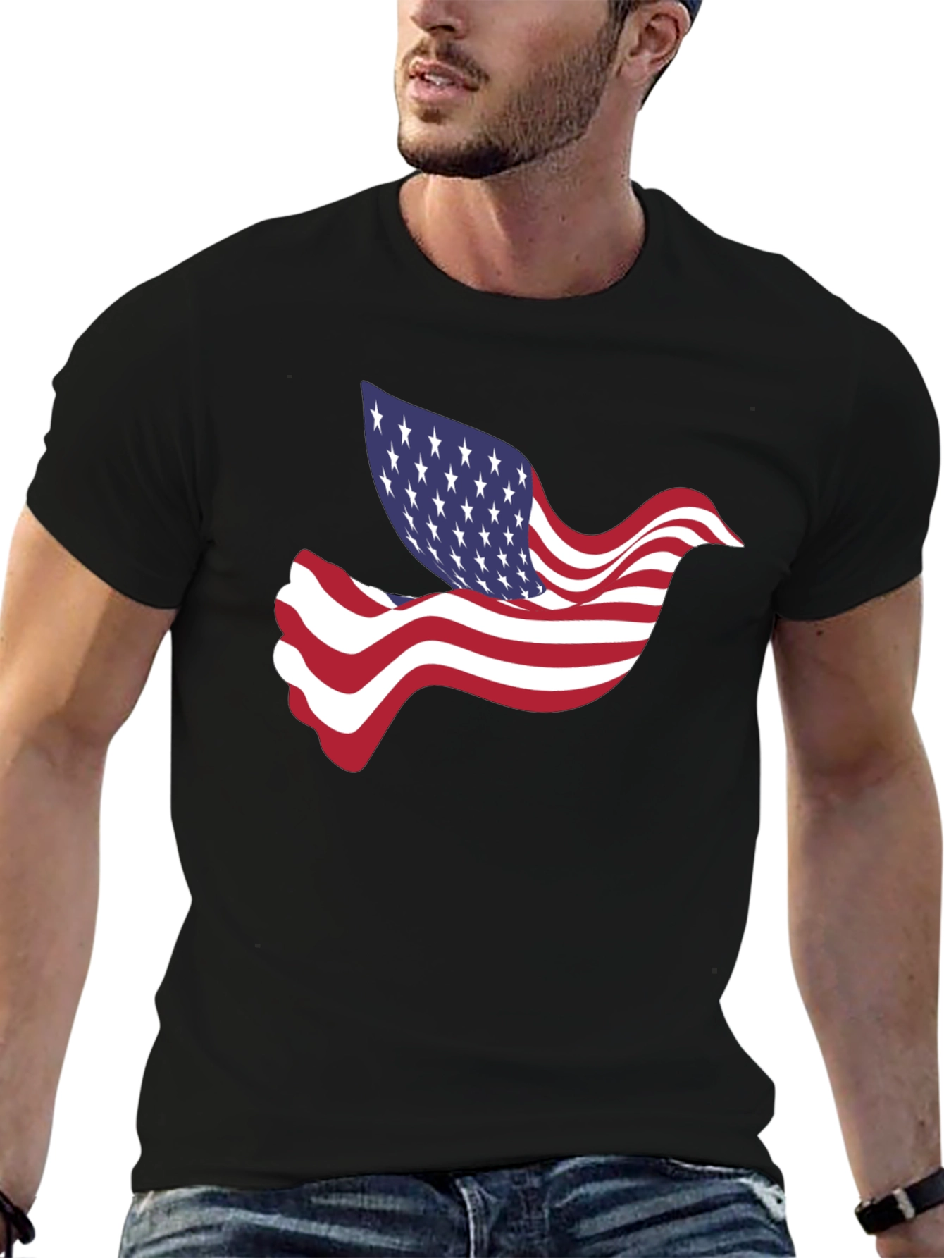 American Flag Dove Graphic Tee - Patriotic Style