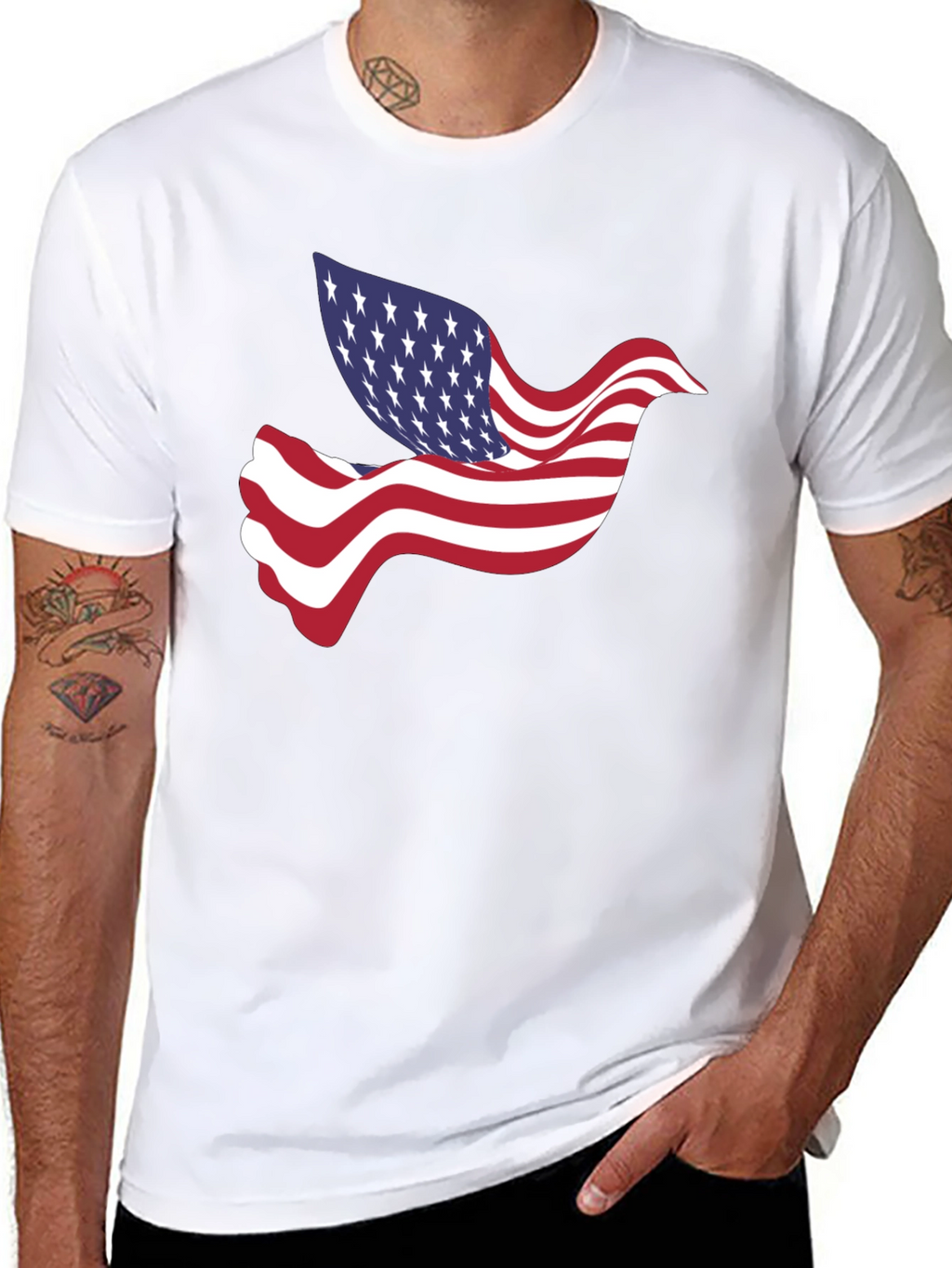 American Flag Dove Graphic Tee - Patriotic Style