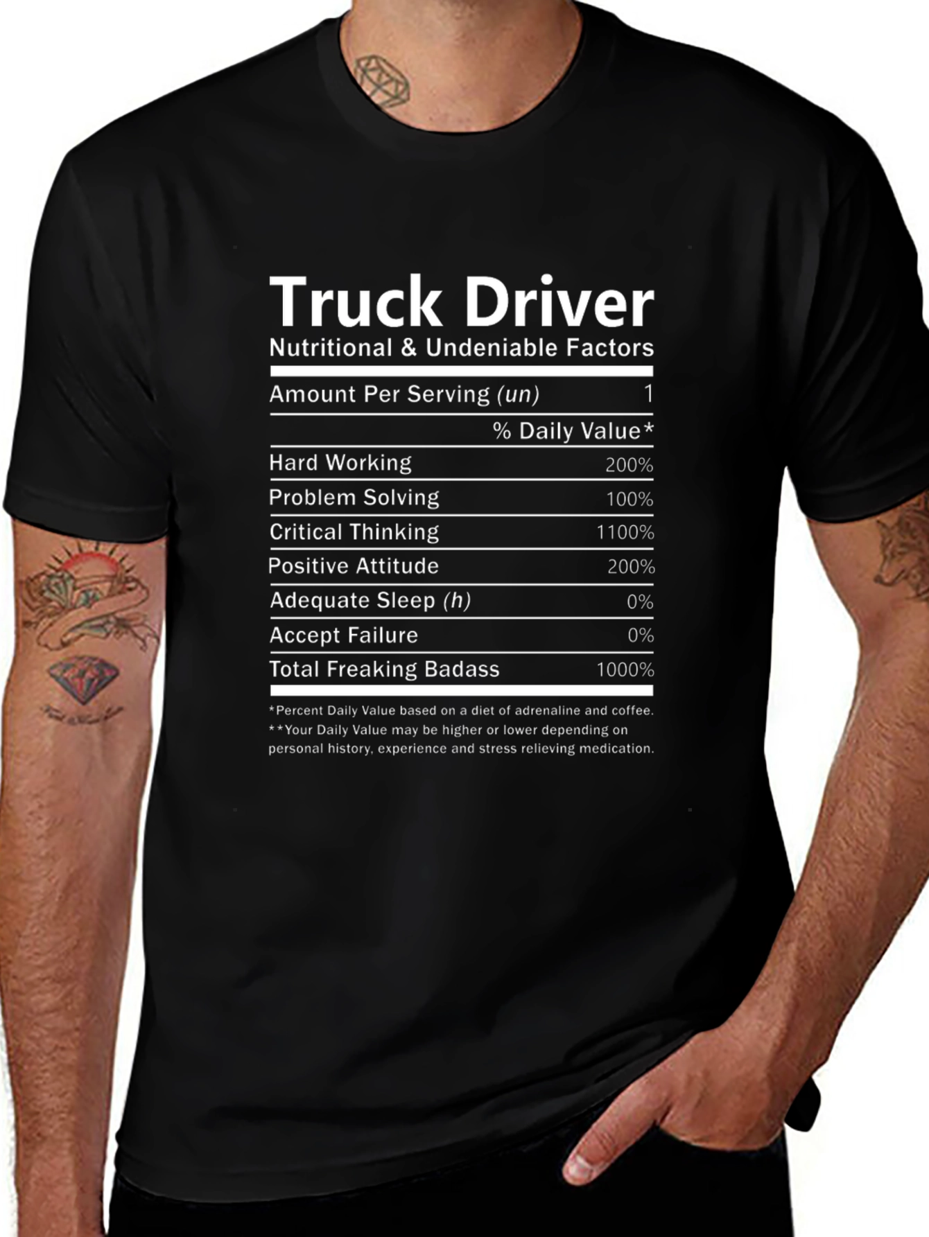 Truck Driver Nutrition Facts Graphic Tee