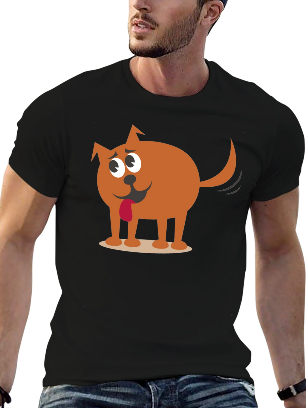 Funny Cartoon Dog Graphic Black T-Shirt