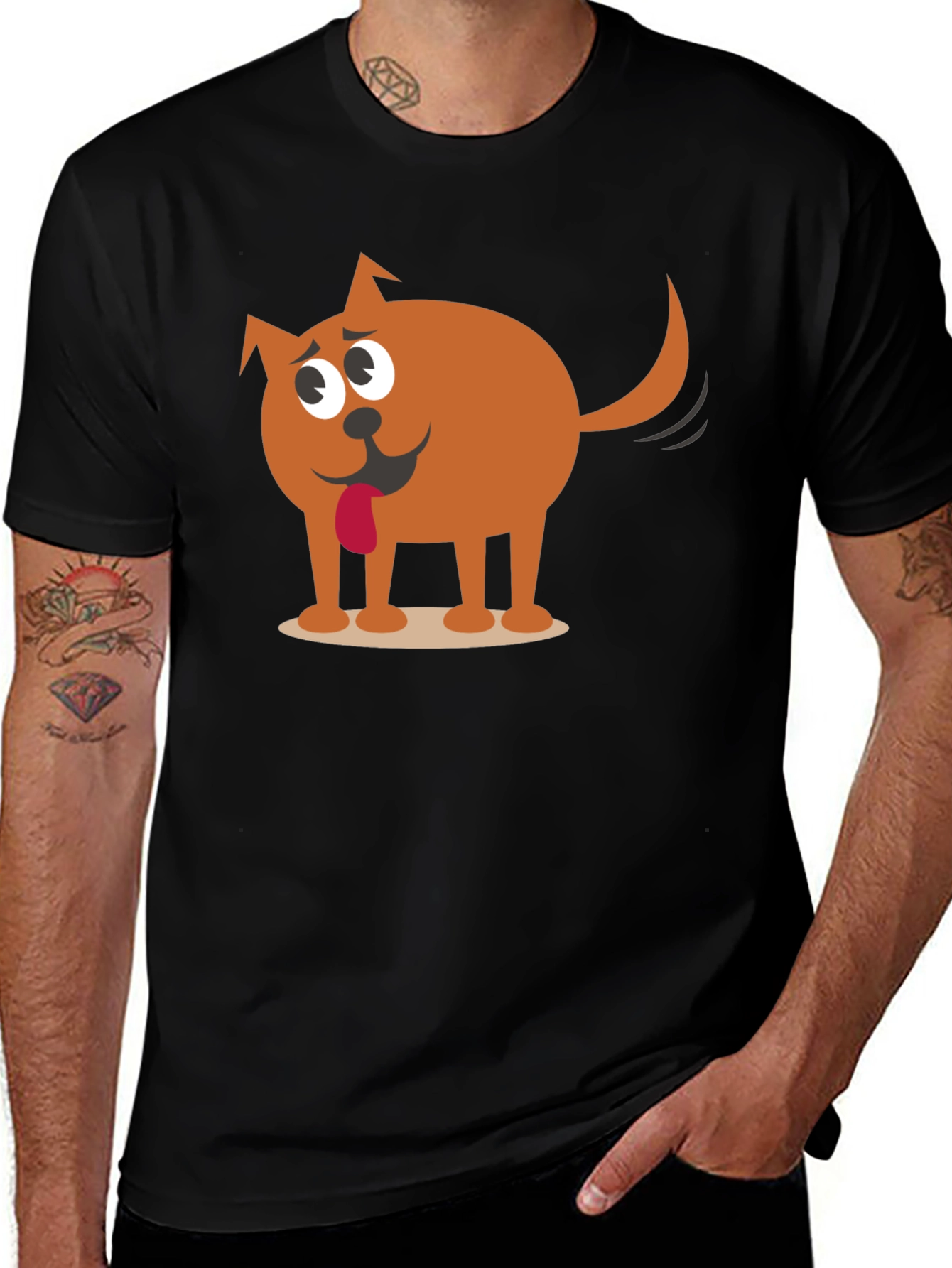 Funny Cartoon Dog Graphic Black T-Shirt