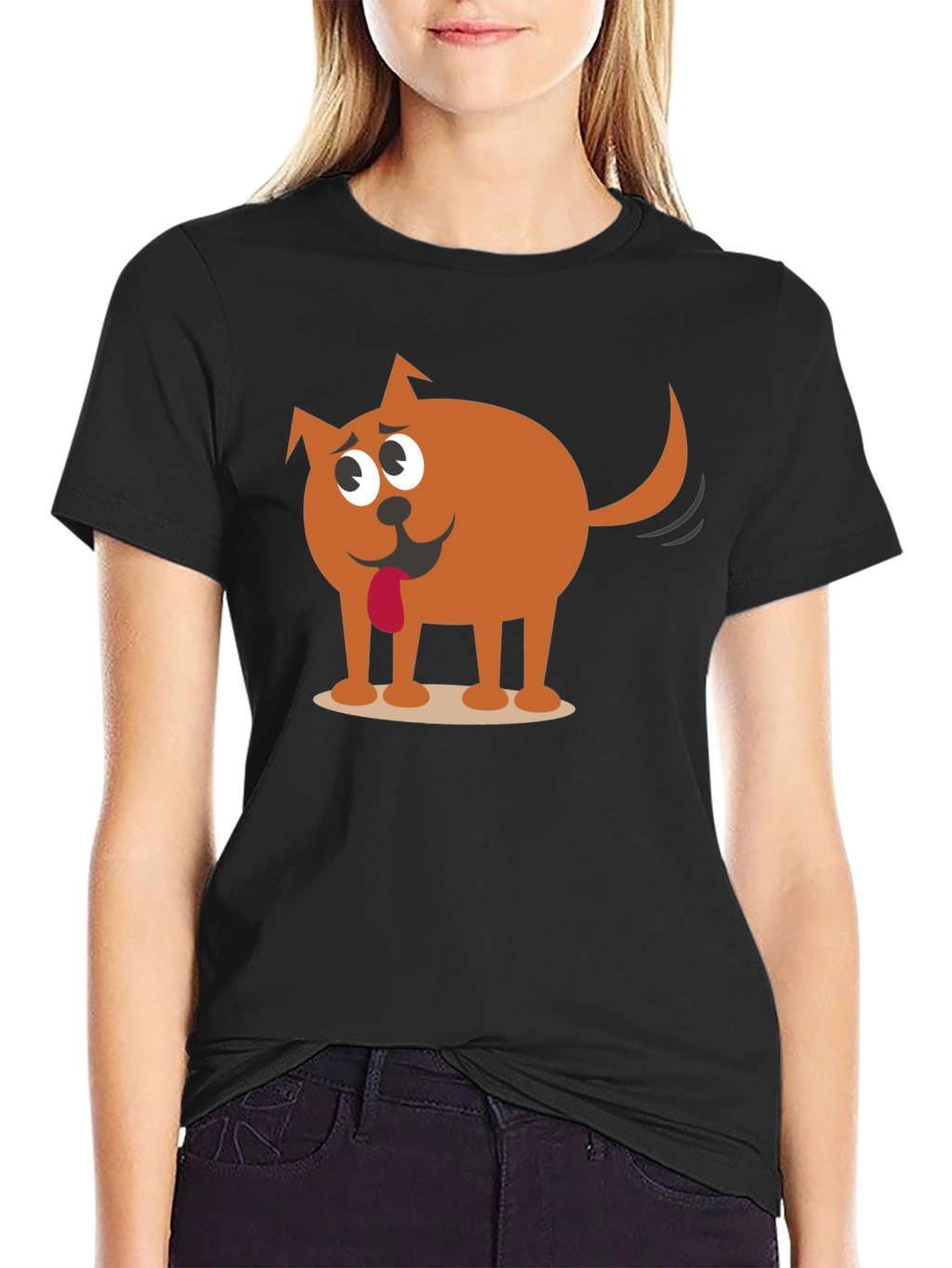 Funny Cartoon Dog Graphic Black T-Shirt