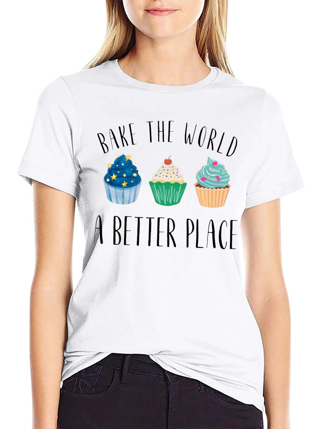 Bake the World Better Place Cupcake Graphic Tee