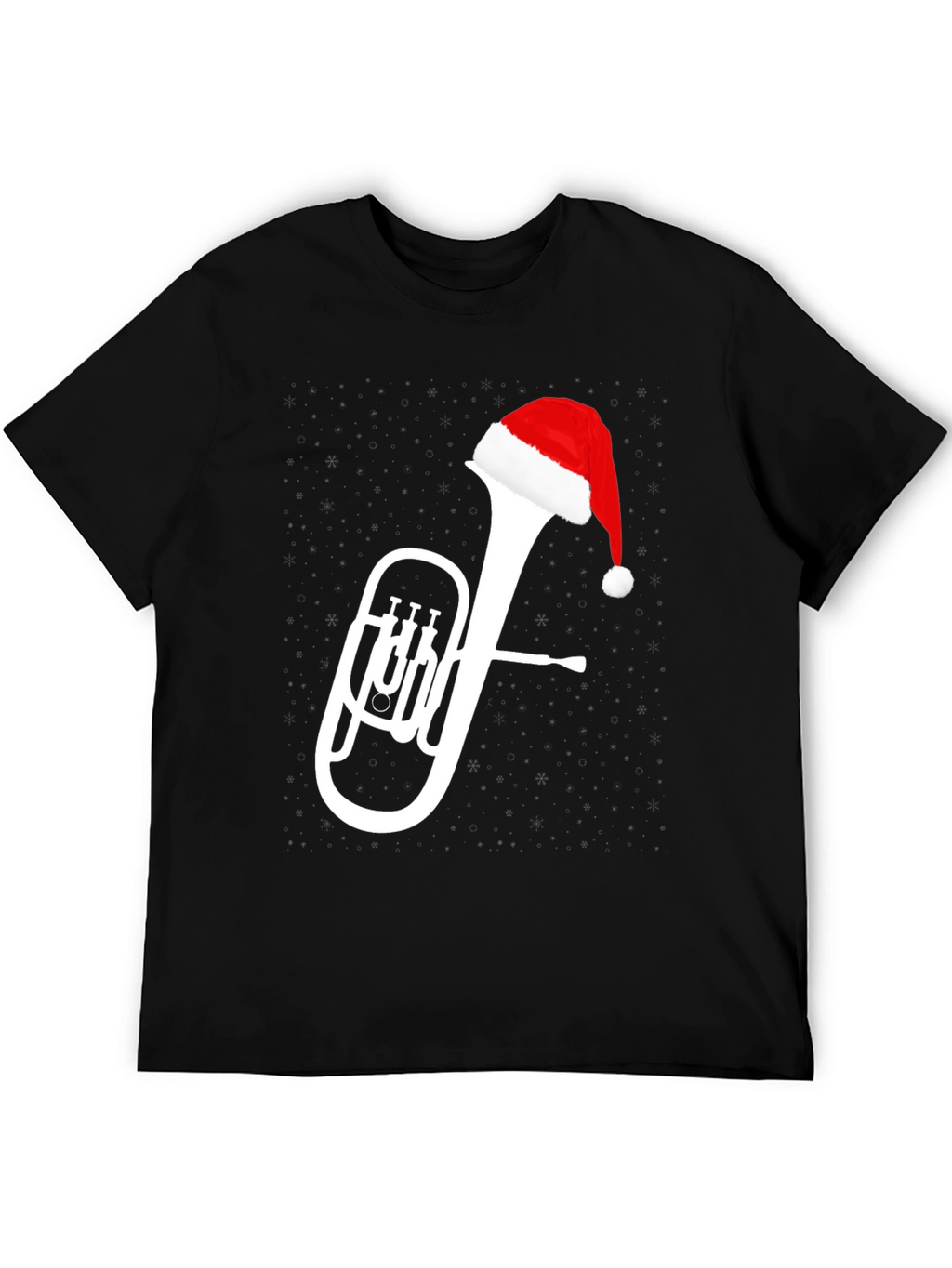 Christmas Tuba Santa Hat Black T-Shirt