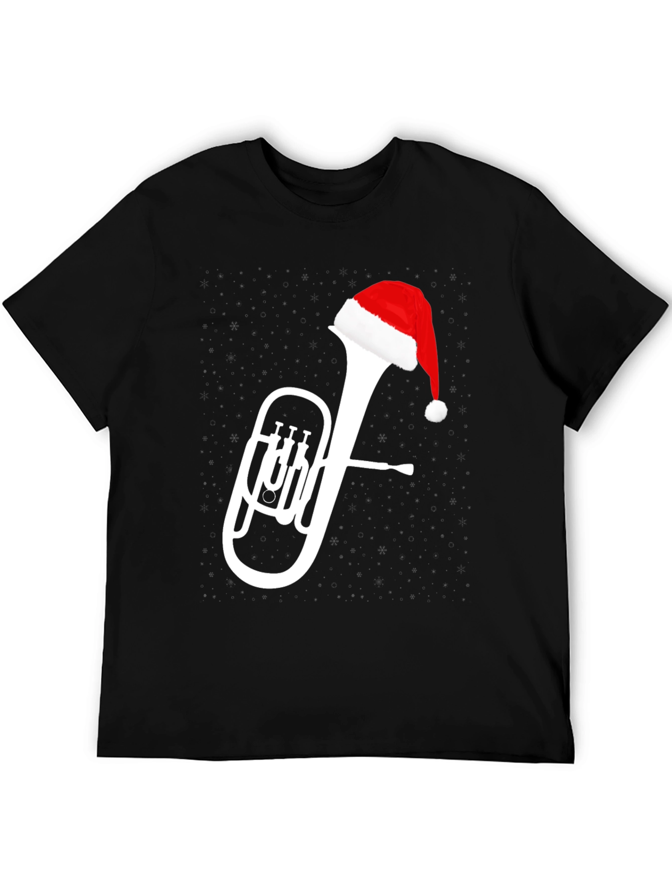 Christmas Tuba Santa Hat Black T-Shirt