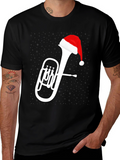 Christmas Tuba Santa Hat Black T-Shirt