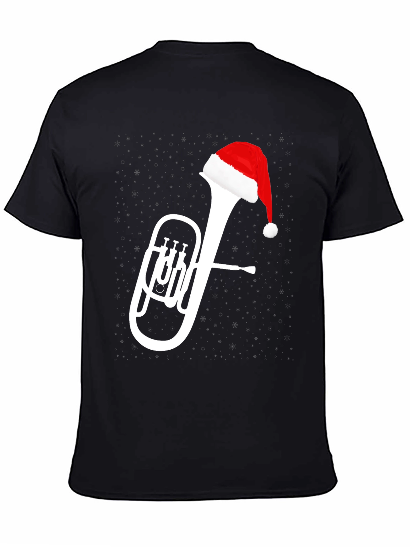 Christmas Tuba Santa Hat Black T-Shirt