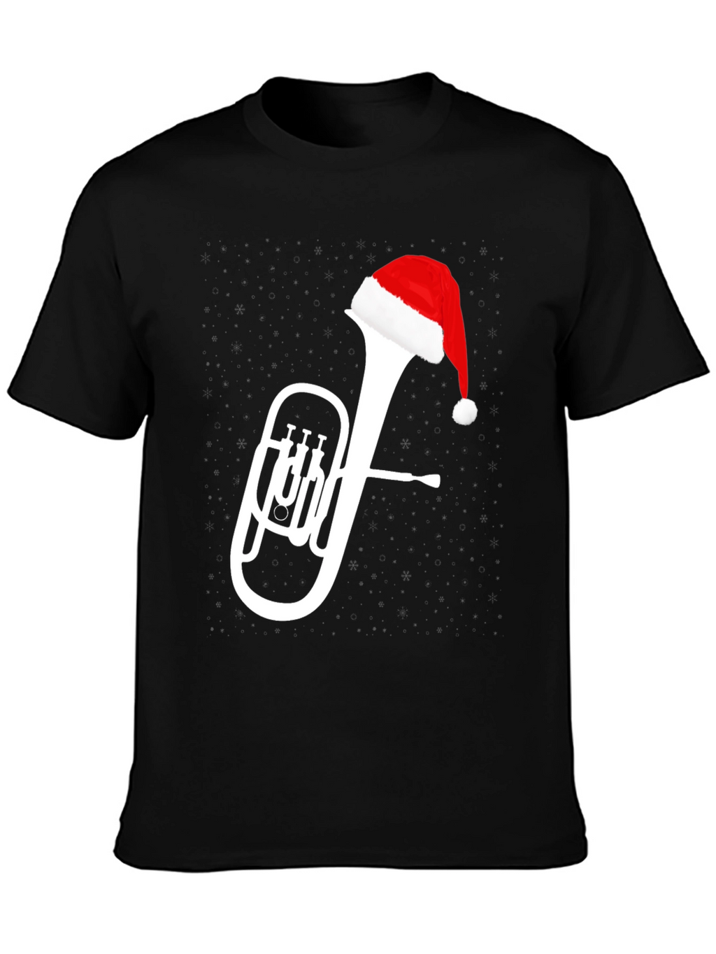 Christmas Tuba Santa Hat Black T-Shirt