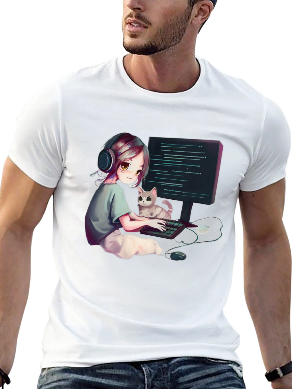 Gamer Girl Cat Lover Black T-Shirt