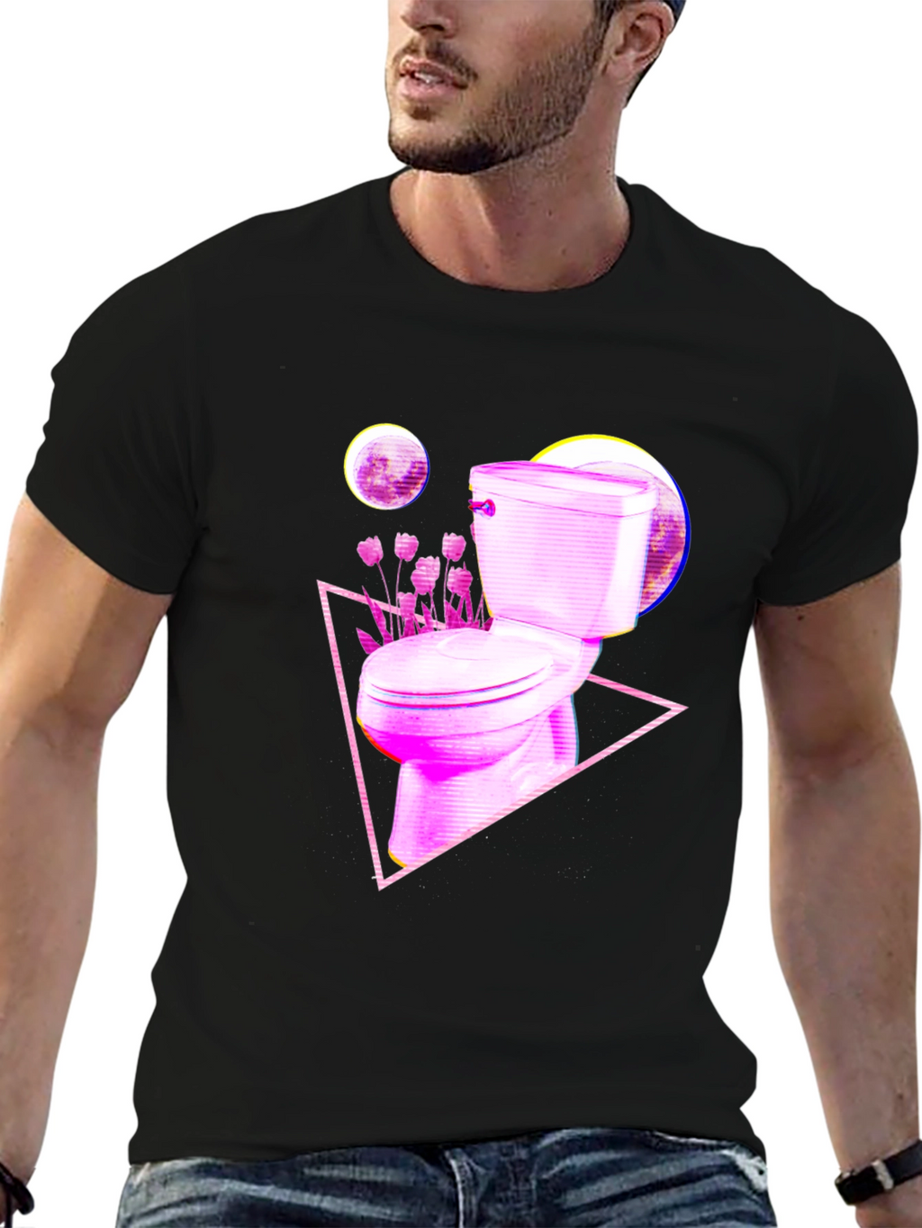 Retro Toilet Graphic Tee - Black