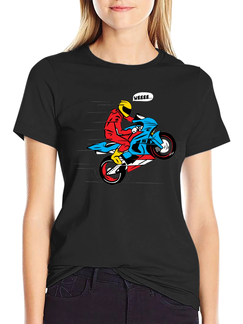 Motorcycle Wheelie Graphic Tee - Black